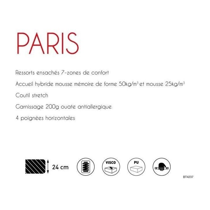Urban Collections Paris - Matelas ensachés - 140 x 190 cm - 24 cm - Mousse a mémoire de forme - Ressorts Urban Collections Paris - Matelas ensachés - 140 x 190 cm - 24 cm - Mousse a mémoire de forme - Ressorts