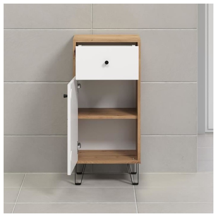 Meuble de salle de bain - Touch - Armoire - Blanc mat - Chene décor - Contemporain Meuble de salle de bain - Touch - Armoire - Blanc mat - Chene décor - Contemporain