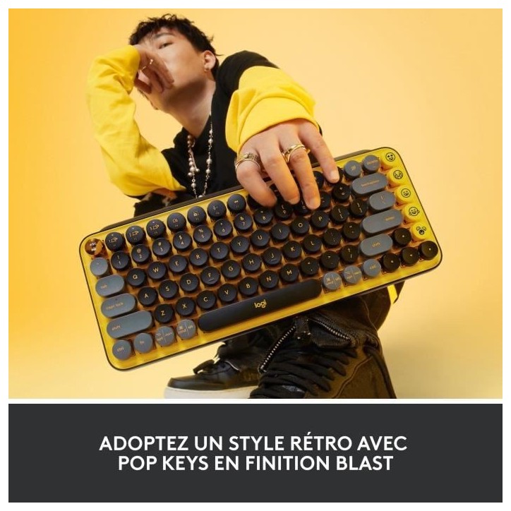 Clavier - Sans fil - Logitech - Pop Keys - AZERTY - Mécanique - Touche Emoji - Jaune Clavier - Sans fil - Logitech - Pop Keys - AZERTY - Mécanique - Touche Emoji - Jaune