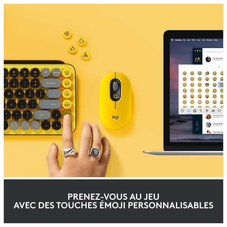 Clavier - Sans fil - Logitech - Pop Keys - AZERTY - Mécanique - Touche Emoji - Jaune Clavier - Sans fil - Logitech - Pop Keys - AZERTY - Mécanique - Touche Emoji - Jaune
