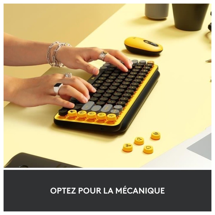 Clavier - Sans fil - Logitech - Pop Keys - AZERTY - Mécanique - Touche Emoji - Jaune Clavier - Sans fil - Logitech - Pop Keys - AZERTY - Mécanique - Touche Emoji - Jaune