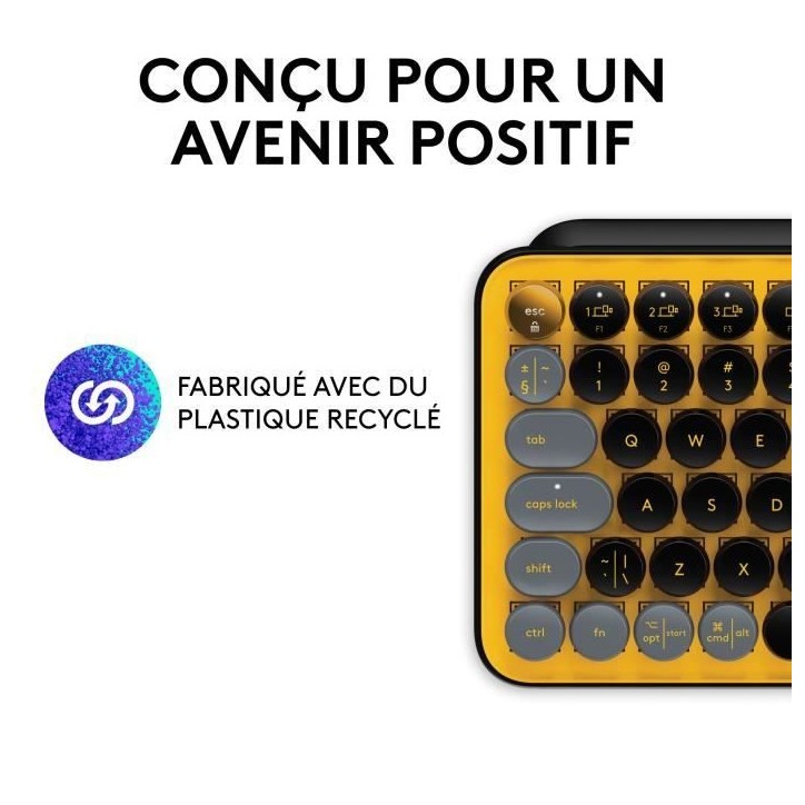 Clavier - Sans fil - Logitech - Pop Keys - AZERTY - Mécanique - Touche Emoji - Jaune Clavier - Sans fil - Logitech - Pop Keys - AZERTY - Mécanique - Touche Emoji - Jaune