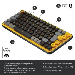 Clavier - Sans fil - Logitech - Pop Keys - AZERTY - Mécanique - Touch