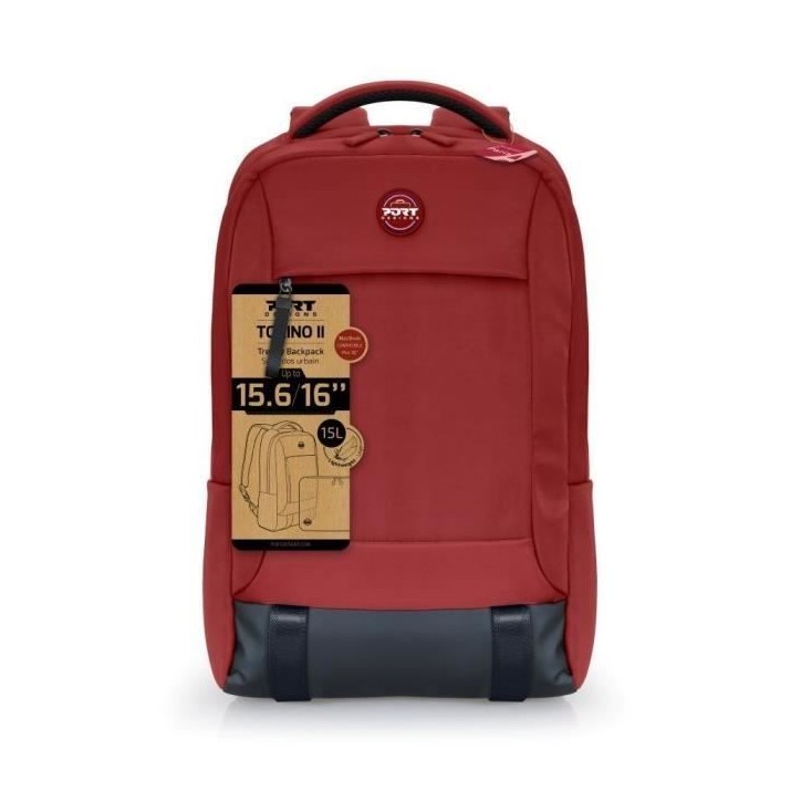 Sac a dos PC - PORT DESIGNS - Pour ordinateur portable moderne & confortable TORINO II - 15.6/16 pouces - Rouge Sac a dos PC - PORT DESIGNS - Pour ordinateur portable moderne & confortable TORINO II - 15.6/16 pouces - Rouge