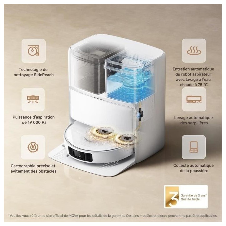 MOVA P50 Ultra - Robot Aspirateur Laveur avec Station - 19 000 Pa - Nettoyage des coins aux bords