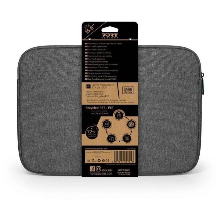 PORT Designs Housse PC ECO YOSEMITE pour ordinateur portable 13.3/14 pouces Grise PORT Designs Housse PC ECO YOSEMITE pour ordinateur portable 13.3/14 pouces Grise