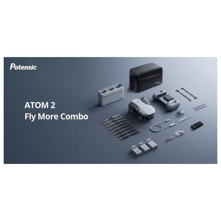 Drone - POTENSIC - ATOM 2 - Fly More Combo - Caméra HD/4K - GPS intégré - Autonomie de 15-25 minutes - Portée de 300 metres Drone - POTENSIC - ATOM 2 - Fly More Combo - Caméra HD/4K - GPS intégré - Autonomie de 15-25 minutes - Portée de 300 metres