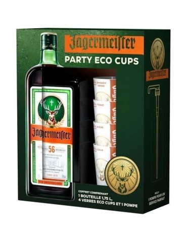 Coffret PartyPack - Liqueur Jägermeister 35,0% Vol. 175cl + 4 verres éco-cups + 1 pompe