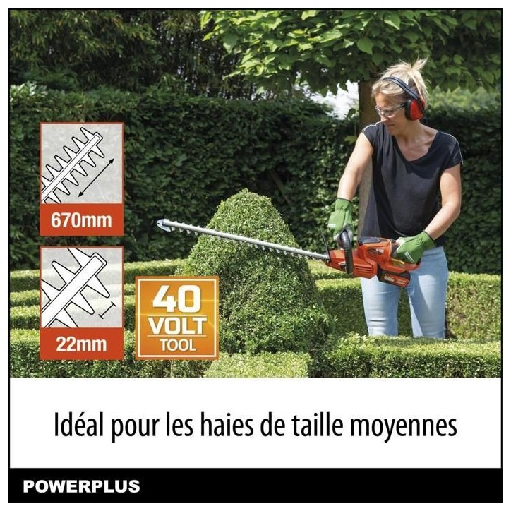 Powerplus Dual Power Taille-Haie Batterie POWDPG7536 - 40 V, sans Batterie ni Chargeur, Lame de 670 mm, Écart de 22 mm Powerplus Dual Power Taille-Haie Batterie POWDPG7536 - 40 V, sans Batterie ni Chargeur, Lame de 670 mm, Écart de 22 mm