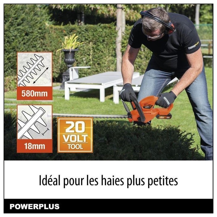 Dual Power Taille-Haie Batterie POWDPG7531 - 20 V, sans Batterie ni Chargeur, Lame de 580 mm, Écart de 18 mm