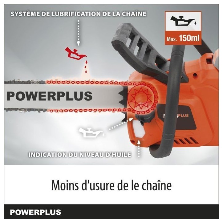 Dual Power Tronçonneuse a Batterie POWDPG7576 - 40 V,Guide de 350 mm, sans Batterie ni Chargeur Dual Power Tronçonneuse a Batterie POWDPG7576 - 40 V,Guide de 350 mm, sans Batterie ni Chargeur