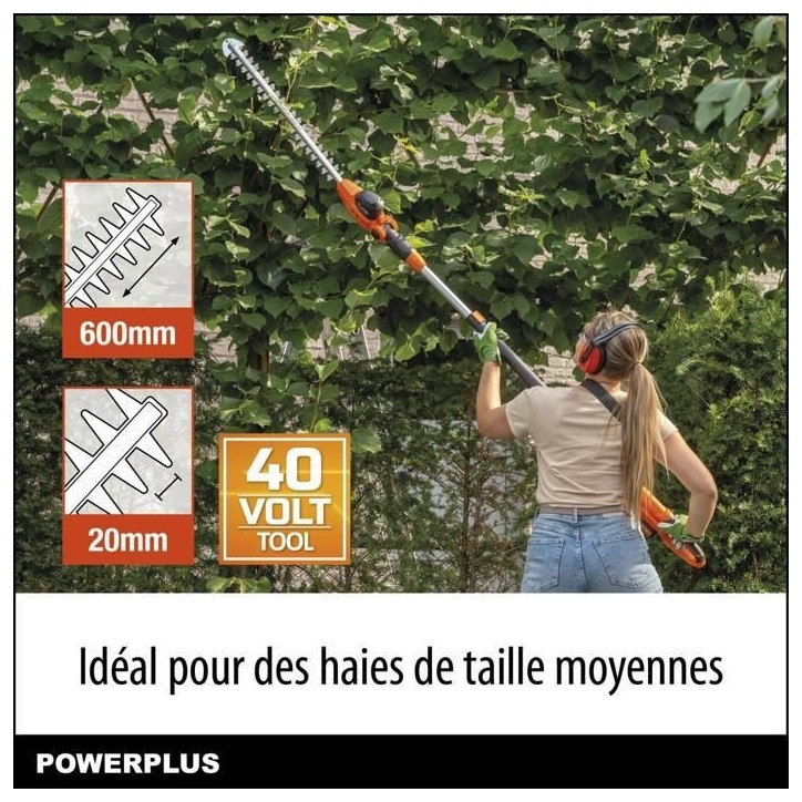 Powerplus Dual Power Taille-Haie Batterie POWDPG75380 - 40 V, sans Batterie ni Chargeur, Lame de 600 mm, Écart de 20 mm Powerplus Dual Power Taille-Haie Batterie POWDPG75380 - 40 V, sans Batterie ni Chargeur, Lame de 600 mm, Écart de 20 mm