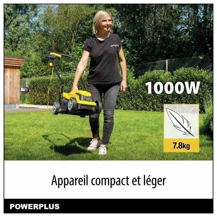 Tondeuse a gazon électrique - POWERPLUS - POWEG62203 - 1000 W - 320 mm Ø - Avec ramassage et éjection arriere Tondeuse a gazon électrique - POWERPLUS - POWEG62203 - 1000 W - 320 mm Ø - Avec ramassage et éjection arriere