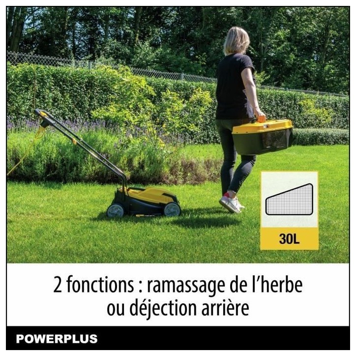 Tondeuse a gazon électrique - POWERPLUS - POWEG62203 - 1000 W - 320 mm Ø - Avec ramassage et éjection arriere Tondeuse a gazon électrique - POWERPLUS - POWEG62203 - 1000 W - 320 mm Ø - Avec ramassage et éjection arriere