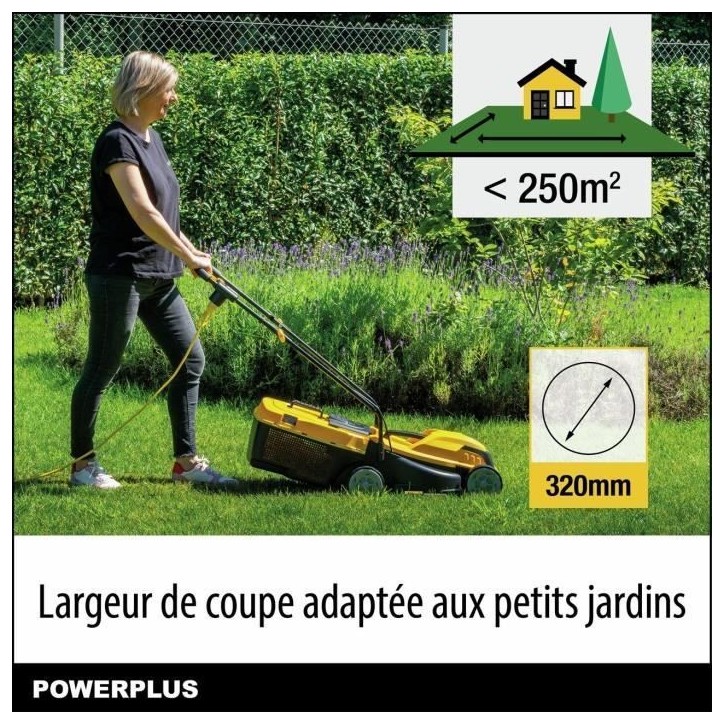 Tondeuse a gazon électrique - POWERPLUS - POWEG62203 - 1000 W - 320 mm Ø - Avec ramassage et éjection arriere Tondeuse a gazon électrique - POWERPLUS - POWEG62203 - 1000 W - 320 mm Ø - Avec ramassage et éjection arriere