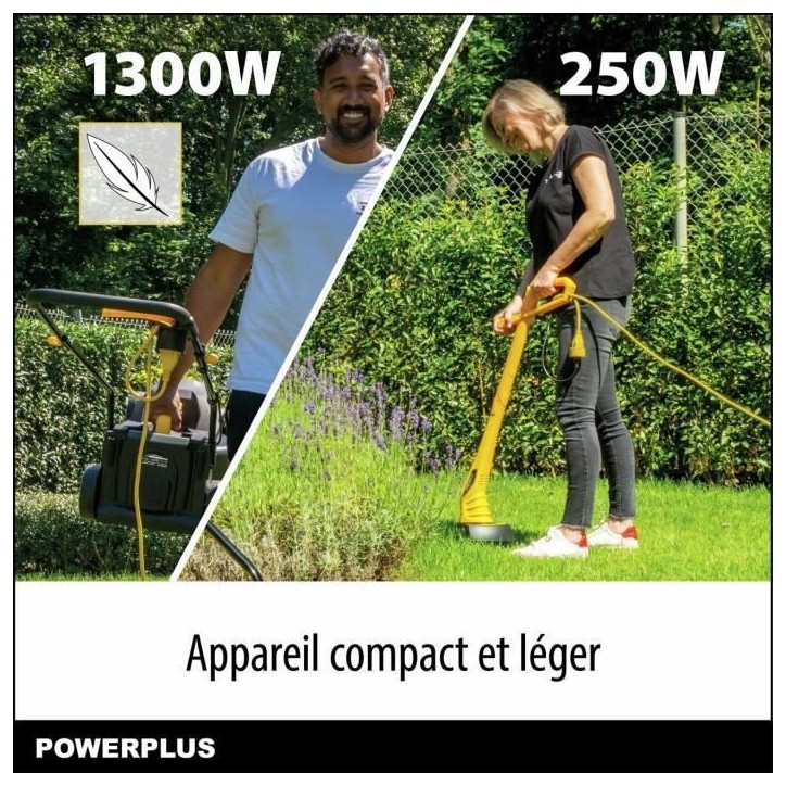 Tondeuse a gazon et Coupe-Bordure électrique - POWERPLUS - POWXG62205T- Tondeuse 1300 W & 32 mm Ø - Coupe-Bordures 250 W & 220