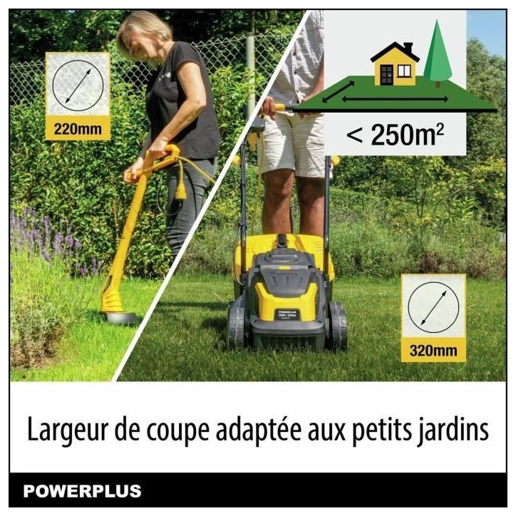 Tondeuse a gazon et Coupe-Bordure électrique - POWERPLUS - POWXG62205T- Tondeuse 1300 W & 32 mm Ø - Coupe-Bordures 250 W & 220