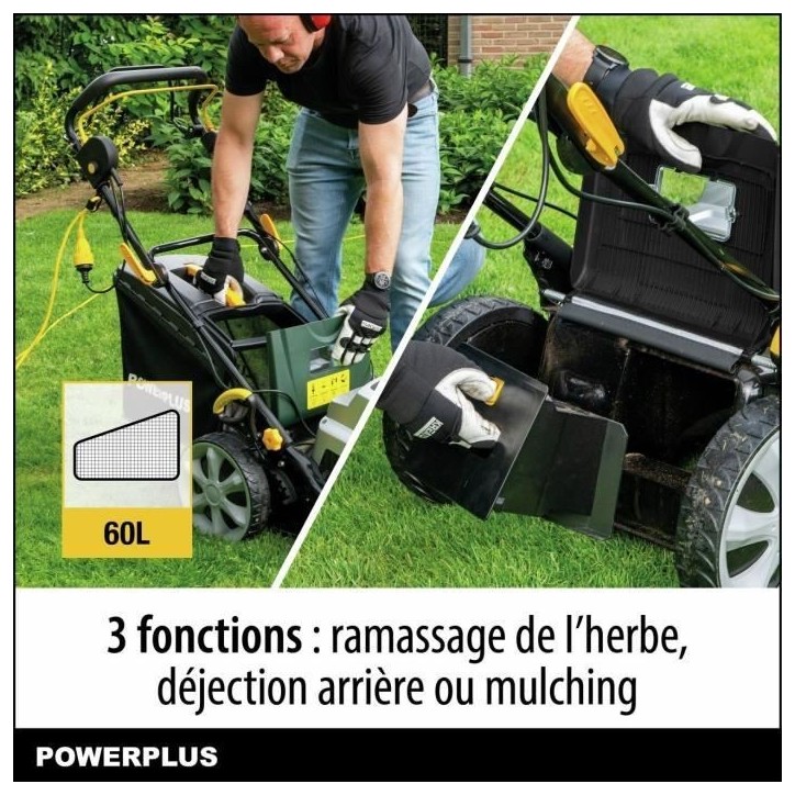 Tondeuse a gazon électrique - POWERPLUS - POWPG6290 - 1800 W - 460 mm Ø - Avec ramassage, mulching et éjection Arriere Tondeuse a gazon électrique - POWERPLUS - POWPG6290 - 1800 W - 460 mm Ø - Avec ramassage, mulching et éjection Arriere