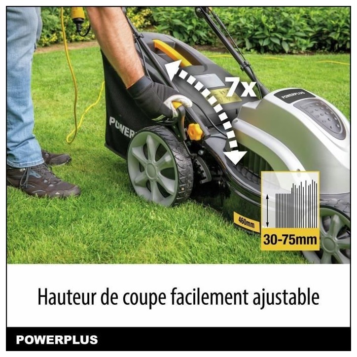 Tondeuse a gazon électrique - POWERPLUS - POWPG6290 - 1800 W - 460 mm Ø - Avec ramassage, mulching et éjection Arriere Tondeuse a gazon électrique - POWERPLUS - POWPG6290 - 1800 W - 460 mm Ø - Avec ramassage, mulching et éjection Arriere
