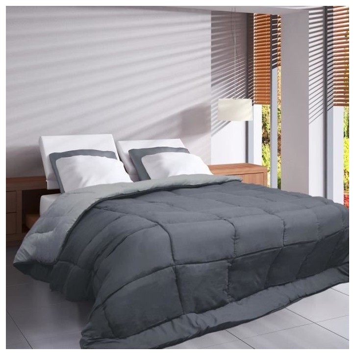 HUDSON Couette légere Microfibre 200g/m² 140x200cm Gris & Argent HUDSON Couette légere Microfibre 200g/m² 140x200cm Gris & Argent
