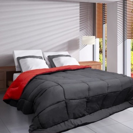 HUDSON Couette légere Microfibre 200g/m² 240x260cm Gris & Rouge