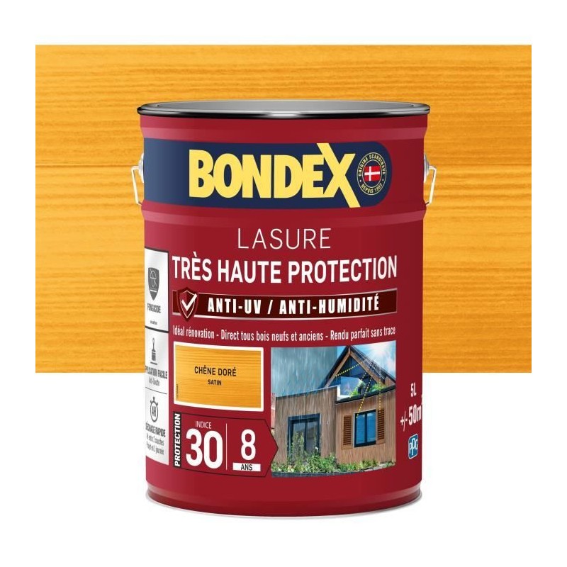 BONDEX - Lasure 8 ans - Indice 30 - Chene Doré - Satin - 5L BONDEX - Lasure 8 ans - Indice 30 - Chene Doré - Satin - 5L