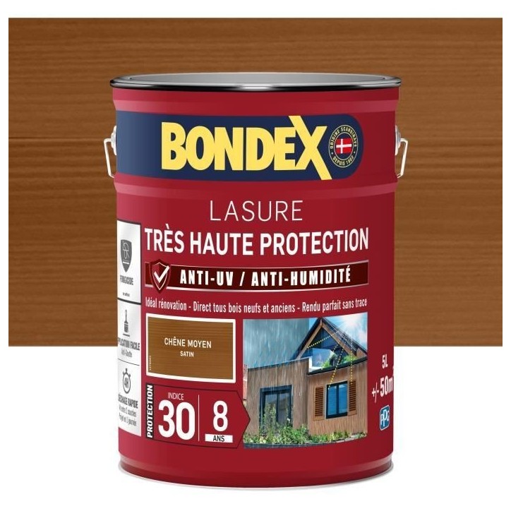 BONDEX - Lasure 8 ans - Indice 30 - Chene Moyen - Satin - 5L BONDEX - Lasure 8 ans - Indice 30 - Chene Moyen - Satin - 5L