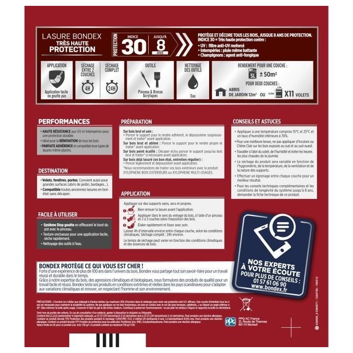 BONDEX Lasure lasure ind 30 / 8 ans 5l BONDEX Lasure lasure ind 30 / 8 ans 5l