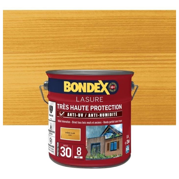BONDEX - LASURE 8 ans - Indice 30 - Chene Clair - Satin - 2,5L BONDEX - LASURE 8 ans - Indice 30 - Chene Clair - Satin - 2,5L