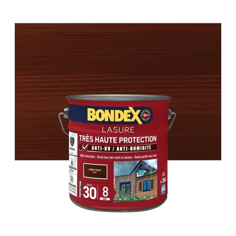 BONDEX - Lasure 8 ans - Indice 30 - Chene Foncé - Satin - 2,5L BONDEX - Lasure 8 ans - Indice 30 - Chene Foncé - Satin - 2,5L