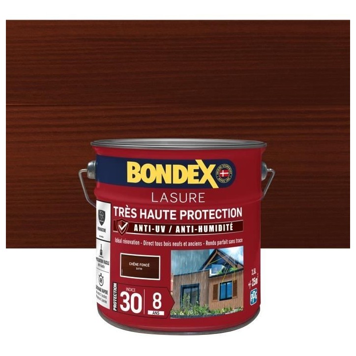 BONDEX - Lasure 8 ans - Indice 30 - Chene Foncé - Satin - 2,5L BONDEX - Lasure 8 ans - Indice 30 - Chene Foncé - Satin - 2,5L