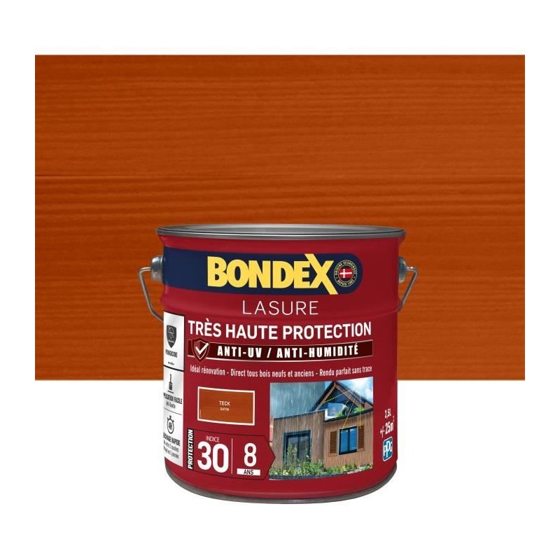 lasure pour bois trés haute protection 8 ans teck 2,5L Bondex lasure pour bois trés haute protection 8 ans teck 2,5L Bondex