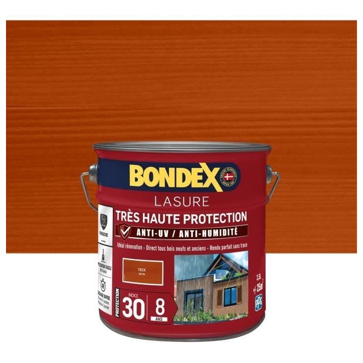 lasure pour bois trés haute protection 8 ans teck 2,5L Bondex lasure pour bois trés haute protection 8 ans teck 2,5L Bondex