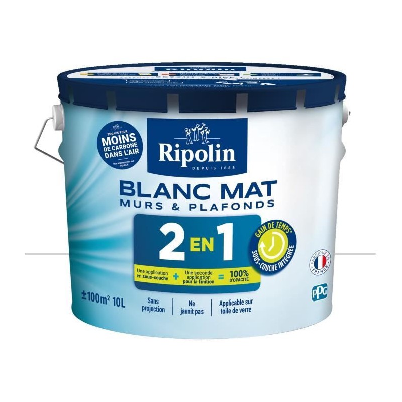 RIPOLIN Peinture blanche pour murs et plafonds - sous-couche intégré RIPOLIN Peinture blanche pour murs et plafonds - sous-couche intégré