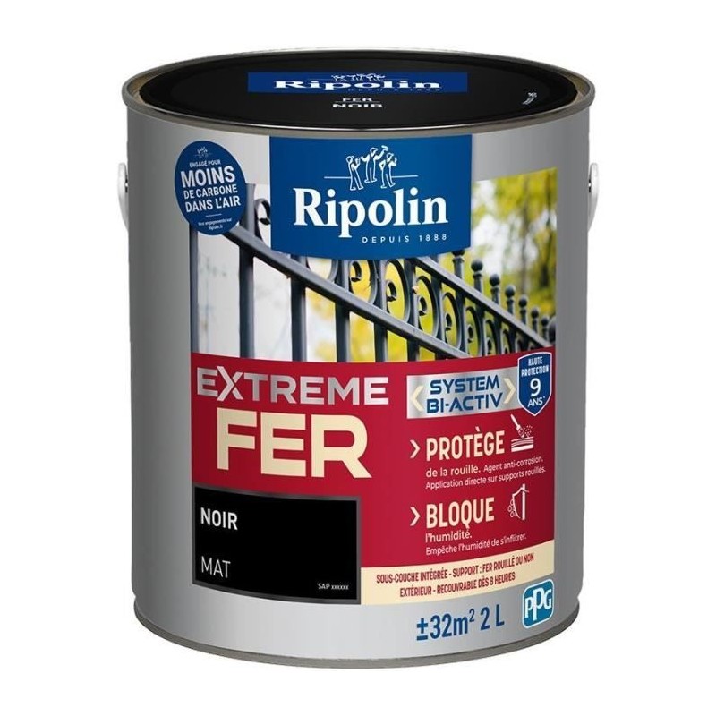 Peinture fer - RIPOLIN - 395991 - Noir - Mat - 2 L Peinture fer - RIPOLIN - 395991 - Noir - Mat - 2 L