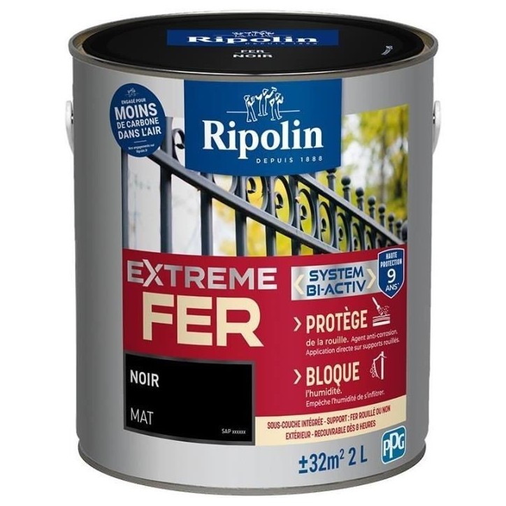 Peinture fer - RIPOLIN - 395991 - Noir - Mat - 2 L Peinture fer - RIPOLIN - 395991 - Noir - Mat - 2 L