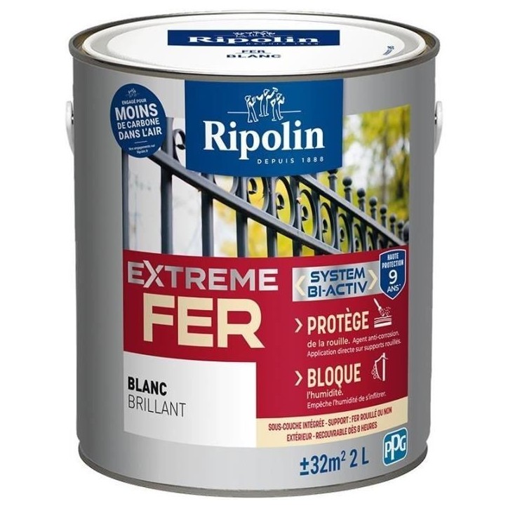 Peinture fer - RIPOLIN - 396027 - Blanc - Brillant - 2 L
