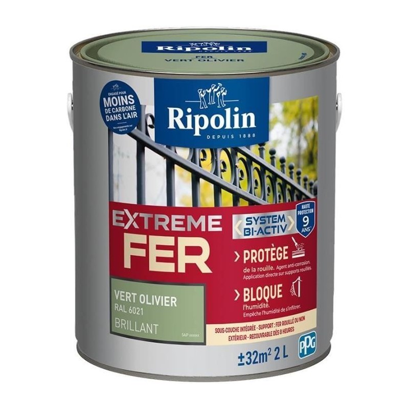 Peinture fer - RIPOLIN - 396707 - Vert olivier - Brillant - 2 L Peinture fer - RIPOLIN - 396707 - Vert olivier - Brillant - 2 L