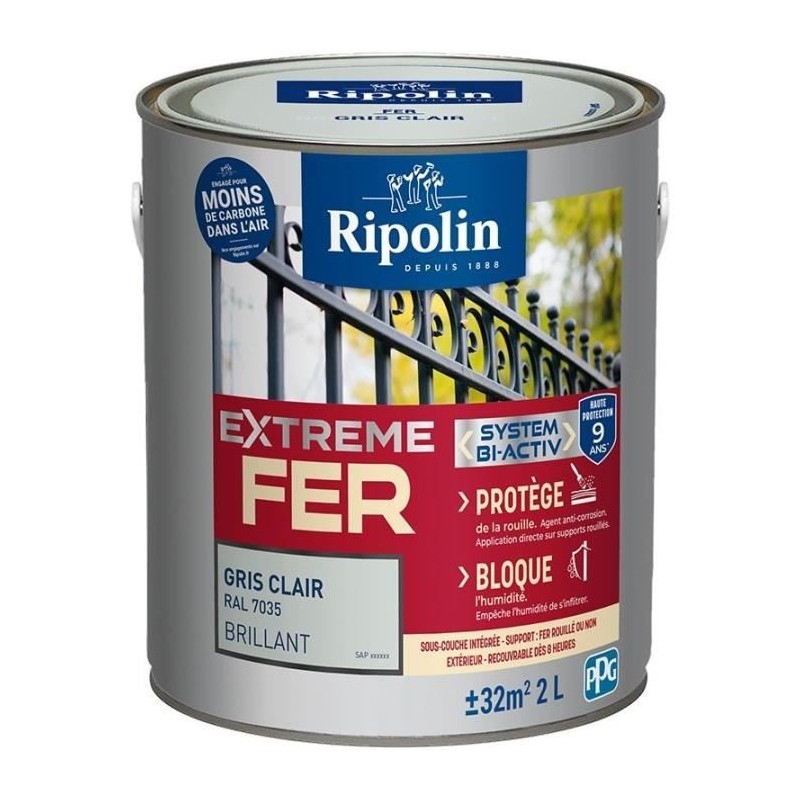 Peinture fer - RIPOLIN - 396709 - Gris clair - Brillant - 2 L Peinture fer - RIPOLIN - 396709 - Gris clair - Brillant - 2 L