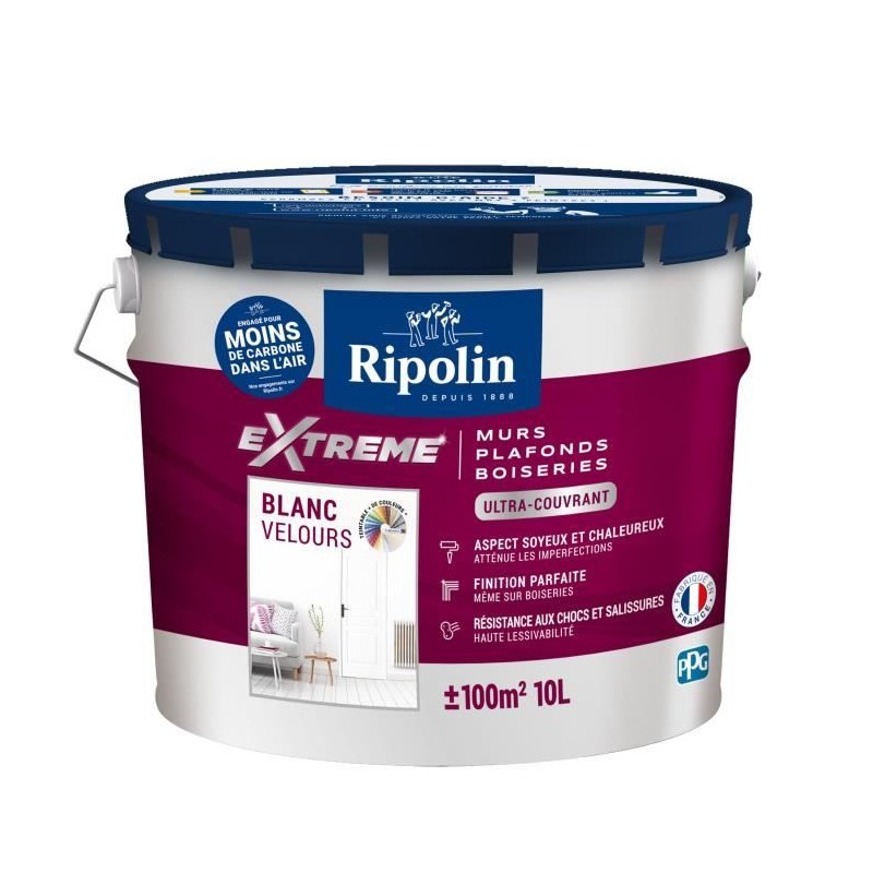 Peinture Extreme murs et plafonds - Blanc velours - RIPOLIN - 10 L Peinture Extreme murs et plafonds - Blanc velours - RIPOLIN - 10 L