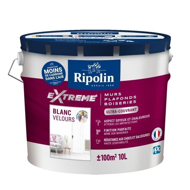 Peinture Extreme murs et plafonds - Blanc velours - RIPOLIN - 10 L