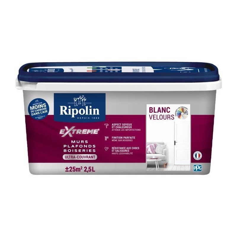 Peinture Extreme murs et plafonds - Blanc velours - RIPOLIN - 2,5 L Peinture Extreme murs et plafonds - Blanc velours - RIPOLIN - 2,5 L