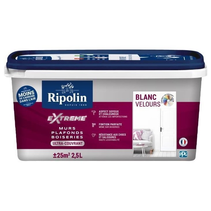 Peinture Extreme murs et plafonds - Blanc velours - RIPOLIN - 2,5 L Peinture Extreme murs et plafonds - Blanc velours - RIPOLIN - 2,5 L