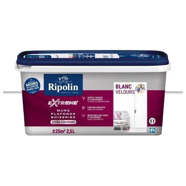 Peinture Extreme murs et plafonds - Blanc velours - RIPOLIN - 2,5 L Peinture Extreme murs et plafonds - Blanc velours - RIPOLIN - 2,5 L