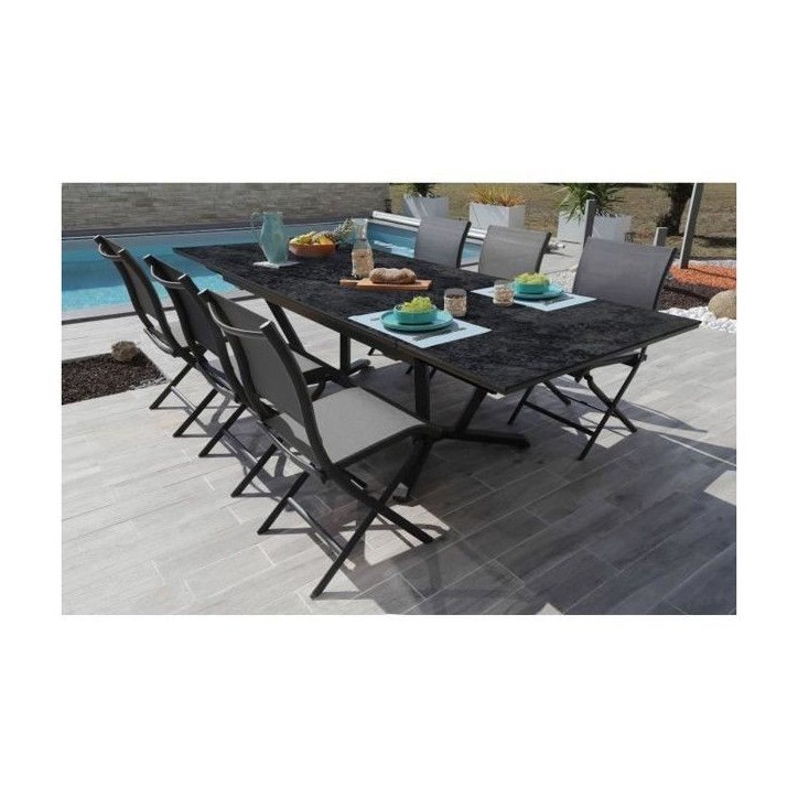 Table de jardin Vita graphite/magma en Aluminium 180/230/280 x100 cm - plateau Kedra