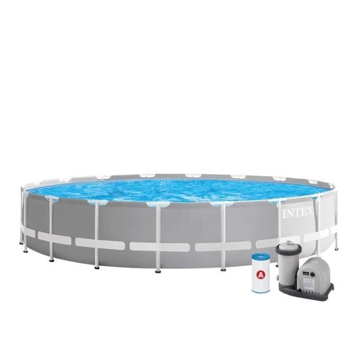 Kit Piscine hors sol tubulaire INTEX - Pris Frame - 610 x 132 cm - Ronde (Pompe, bâche, tapis de sol et échelle) - 26756NP