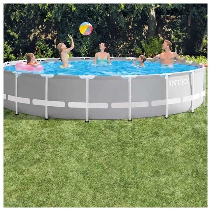 Kit Piscine hors sol tubulaire INTEX - Pris Frame - 610 x 132 cm - Ronde (Pompe, bâche, tapis de sol et échelle) - 26756NP