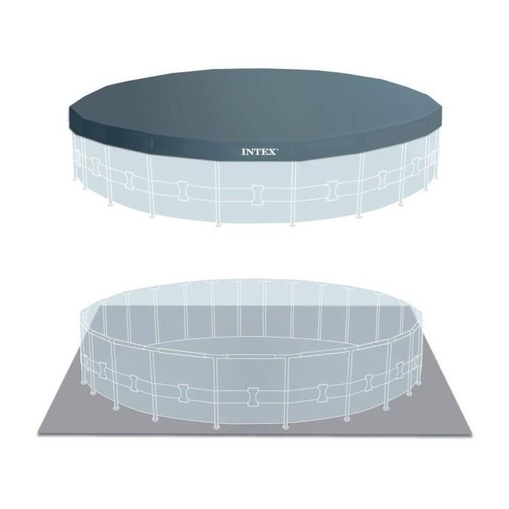 Kit Piscine hors sol tubulaire INTEX - Pris Frame - 610 x 132 cm - Ronde (Pompe, bâche, tapis de sol et échelle) - 26756NP