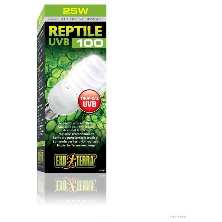 Ampoule fluocompacte UVB pour terrarium - EXO TERRA - Reptile UVB 100 - Climat tropical et subtropical 26W