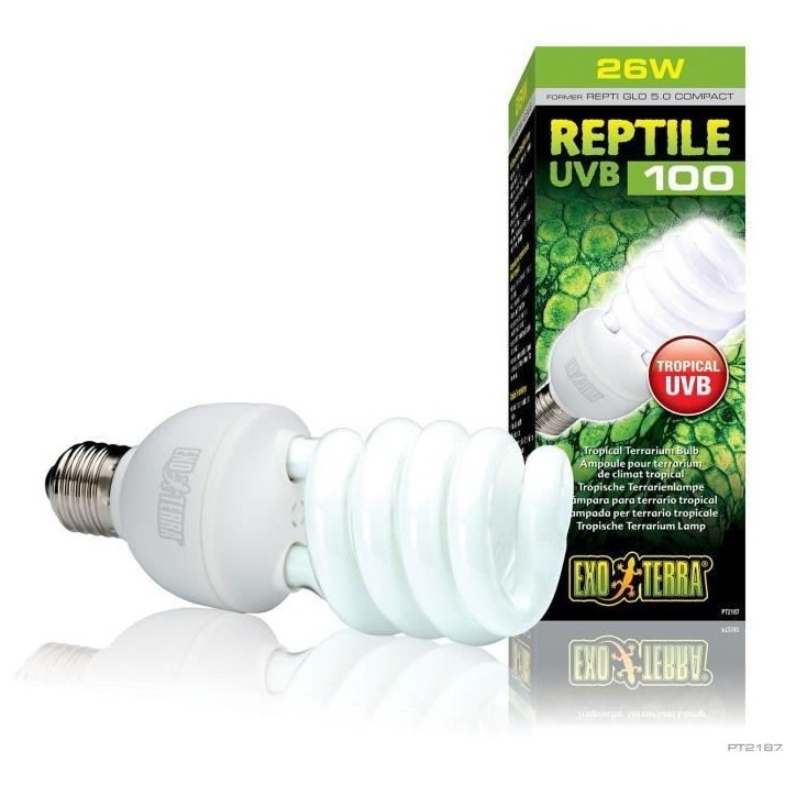 Ampoule fluocompacte UVB pour terrarium - EXO TERRA - Reptile UVB 100 - Climat tropical et subtropical 26W